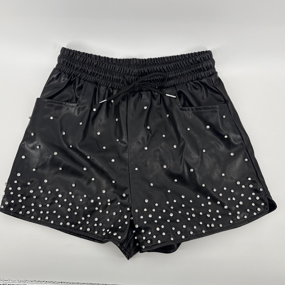Blue B. Collection Black Vegan Leather Rhinestone Shorts Size M Western Festival